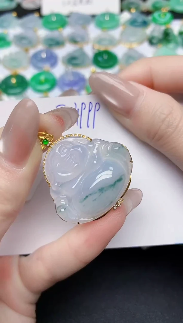 颈饰18K金镶嵌翡翠 天然缅甸A货翡翠百元以上9元证书费自理