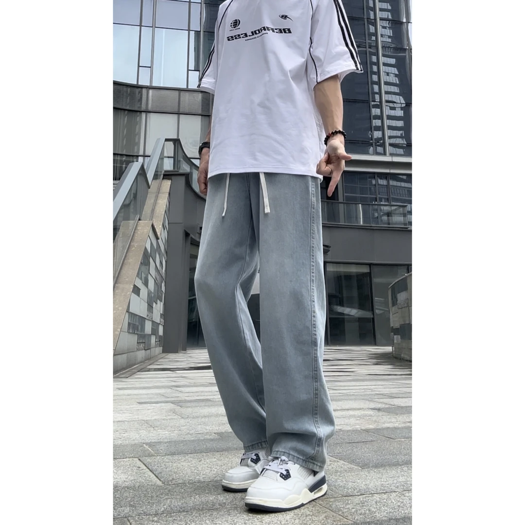 秋冬新款2025牛仔裤裤子男款爆款休闲显高显瘦宽松松紧腰百搭直筒