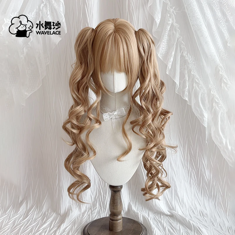 水舞沙亚麻奶油金卷发古早Lolita虎口夹少萝双马尾doll感JK全头套