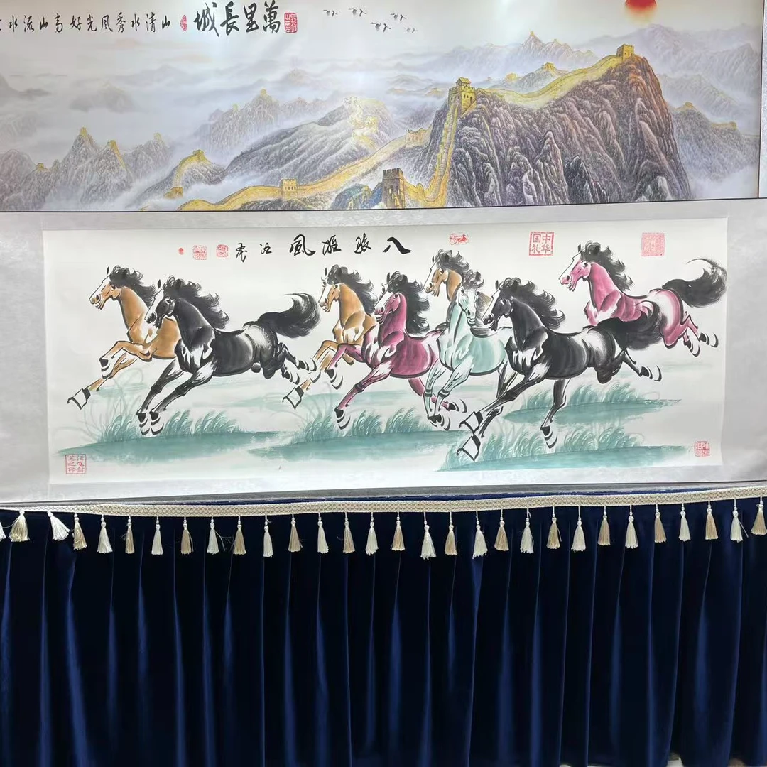 汪飞国画/八骏雄风/小六尺卷轴/不带框