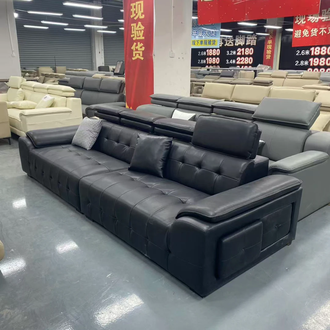 V8新款意式头层真皮沙发家用轻奢大小户型客厅直排皮艺沙发组合