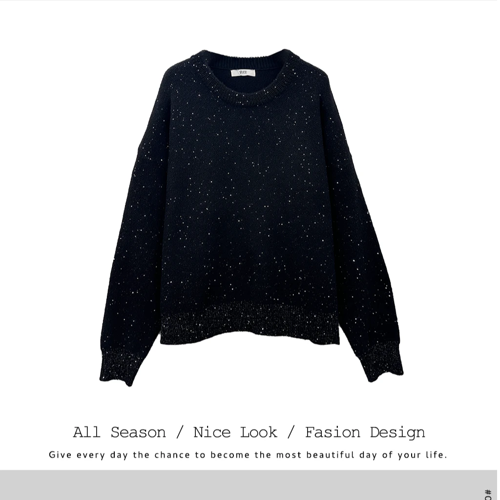 970  黑灰红三色亮片满天星圆领套头舒适长袖    款号#2367