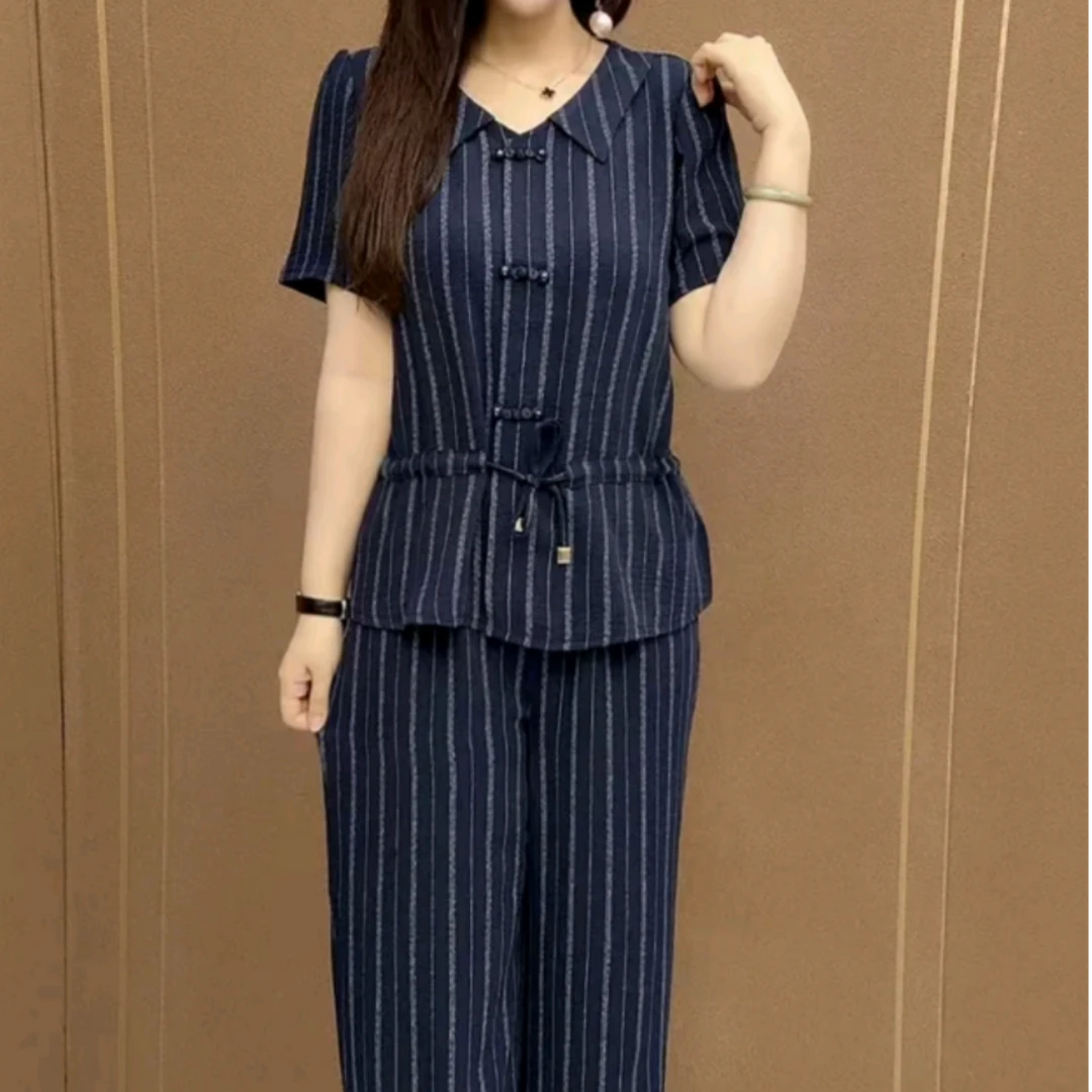 2025夏季新款时尚中年女士外穿潮流高贵两件套气质减龄宽松套装