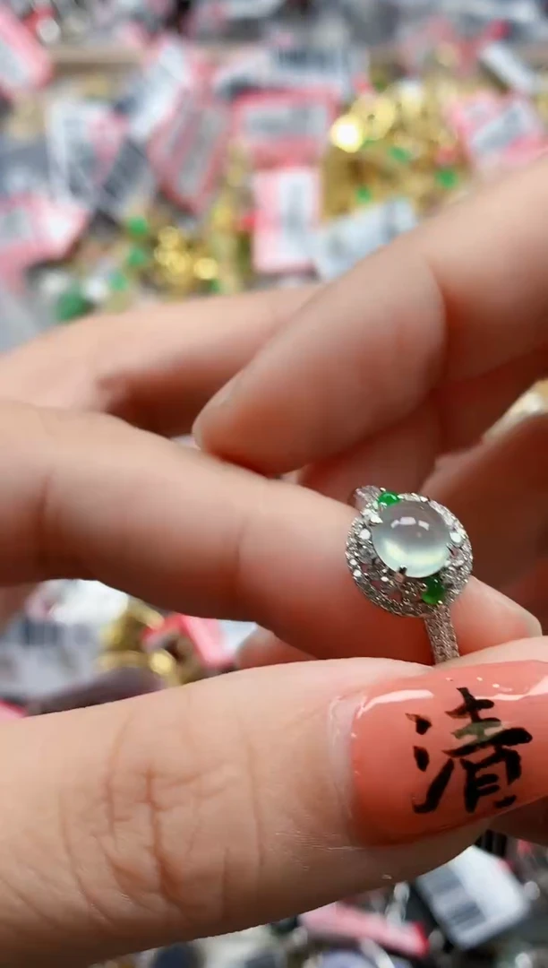 银S925镶嵌戒指翡翠天然A货缅甸翡翠