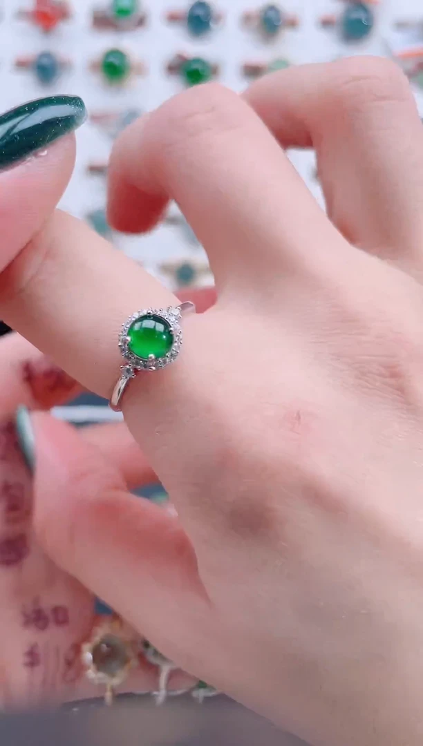 银S925镶嵌戒指翡翠天然翡翠