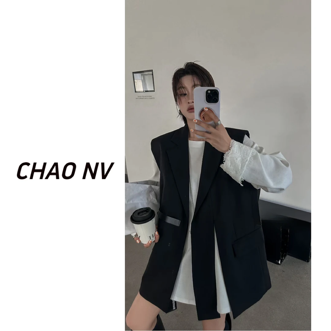 【潮女】71001春季新款时尚休闲百搭显瘦西装领马夹