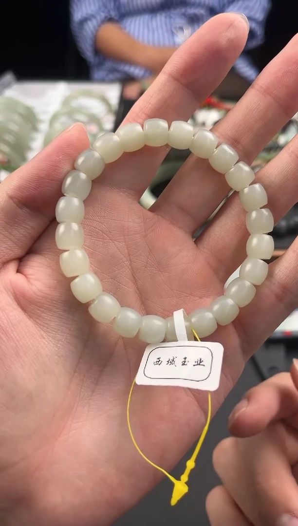 未镶嵌手串和田玉且末青白直切手串卡9微色差