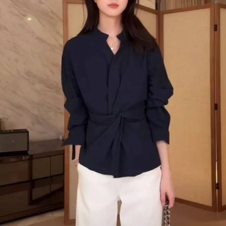 【CORIN YI】柔感莱赛尔长绒棉混纺&扭结设计收腰两穿衬衫