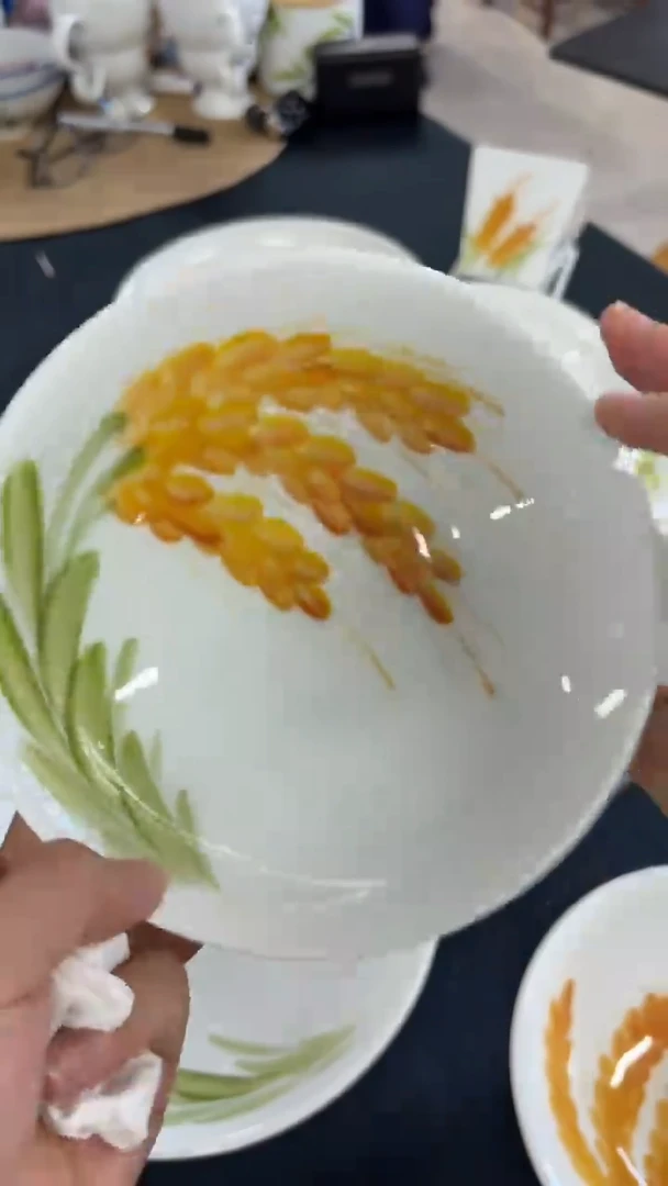 瓷片景德镇高温釉中彩-麦穗小胖碗