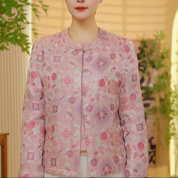 陈  新中式风 粉色织锦缎棉服 320224