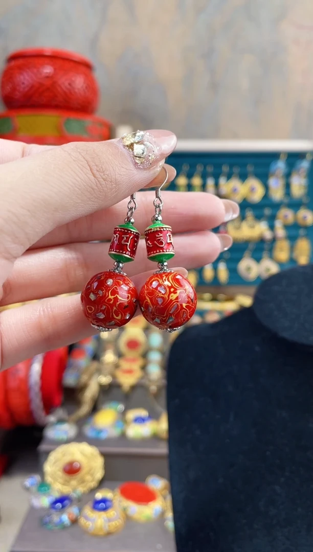 【闪购商品】非遗犀皮漆精品耳环红色