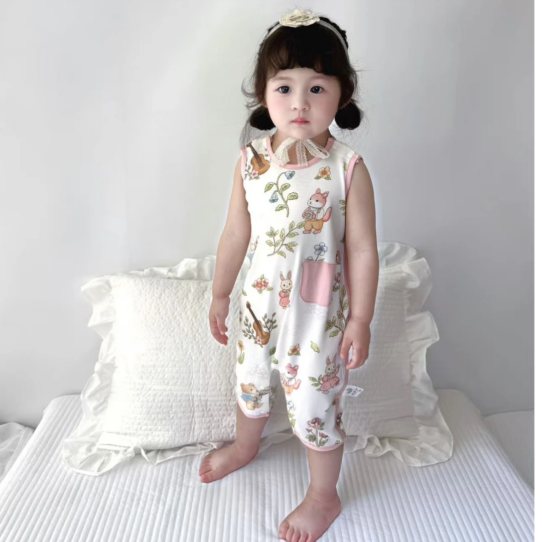 贝梦宁无袖夏季卡通风百搭爬服婴儿哈衣宝宝夏装幼儿连体衣薄款
