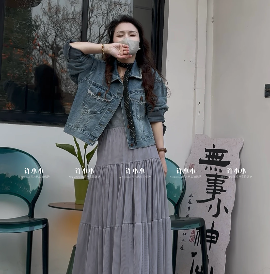 许小小 早春新款蕾丝拼接A字裙 夏季高腰显瘦仙女裙 5022