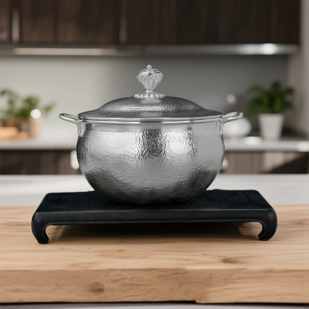 足银银制品  银炖盅大容量999足银炖锅煮水壶纯手工锤纹多功能锅