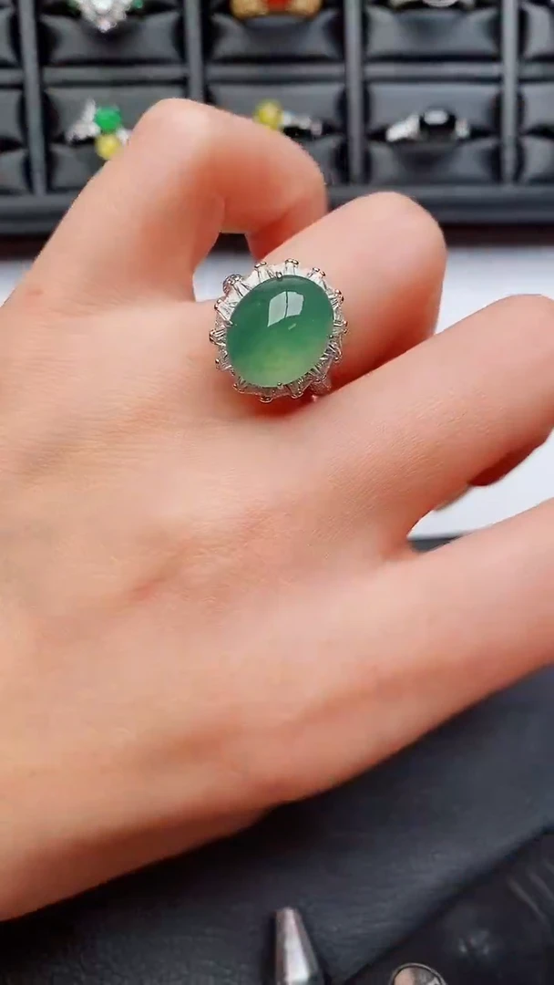 银S925镶嵌戒指翡翠...