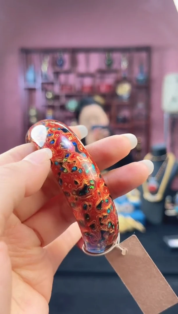 非遗技艺 犀皮漆手镯 带证 红色 63