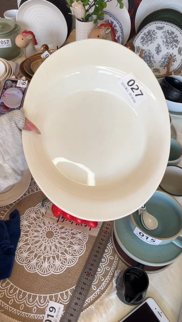 新骨瓷027瑕疵 暖白11寸椭圆双耳深盘 内径21cm
