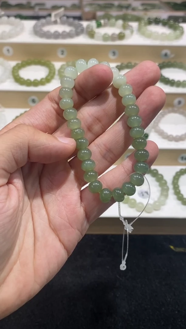 手串未镶嵌和田玉算盘珠晴水渐变手串8m