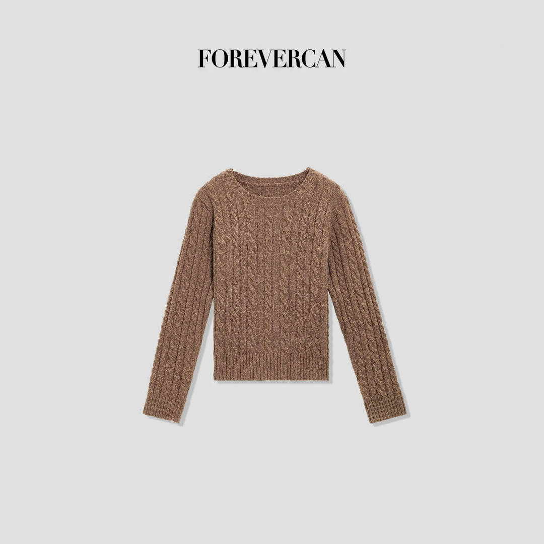 FOREVERCAN"基础法则”极幼美丽诺羊毛复古百搭麻花针织上衣MY4431