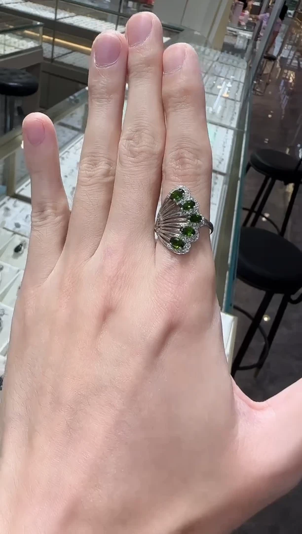戒指透辉石银S925镶嵌3*4mm设计款