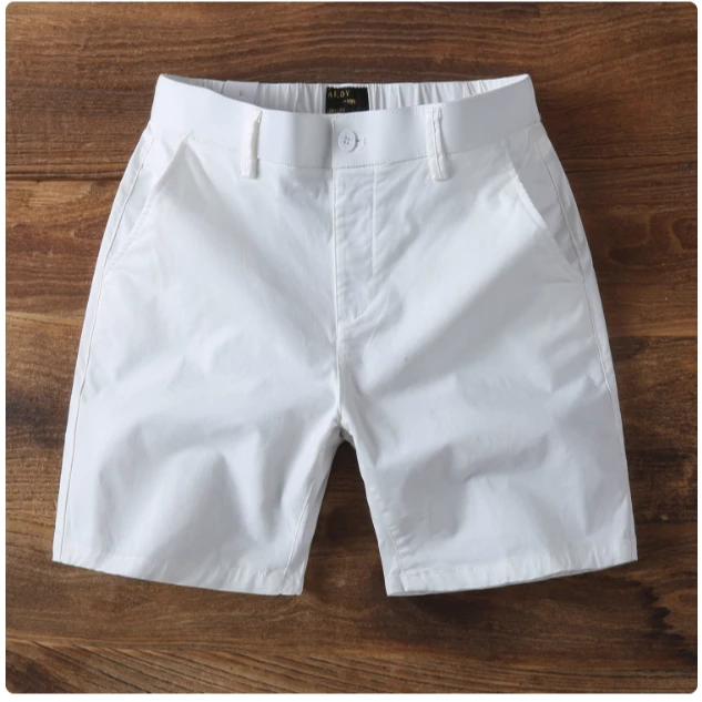 路茨梅帕美式休闲四分裤男夏季纯棉高端外穿裤子修身白色西装短裤