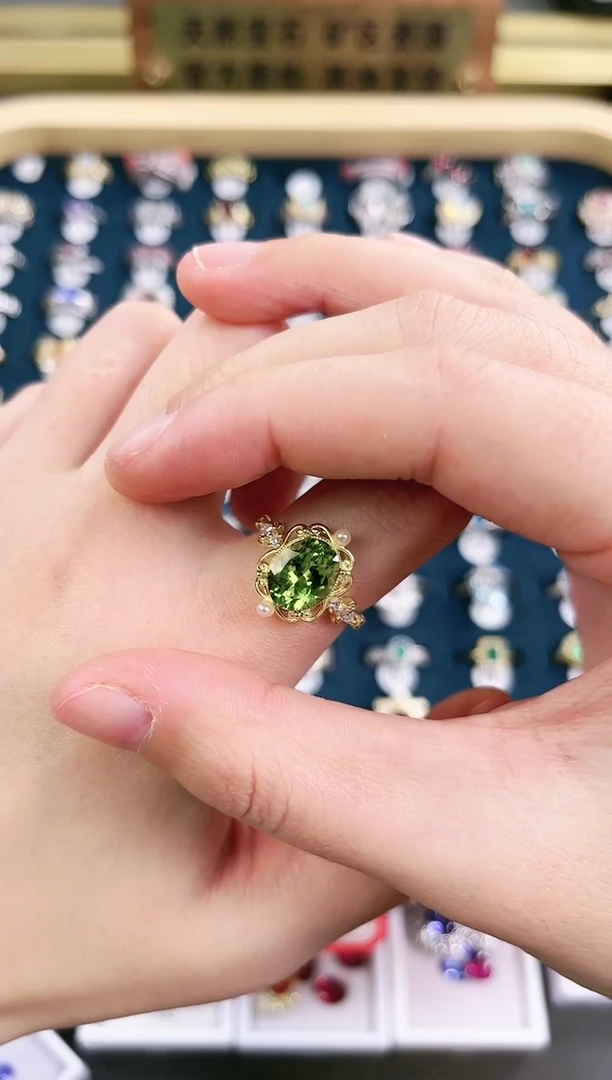 银S925镶嵌戒指橄榄石u6