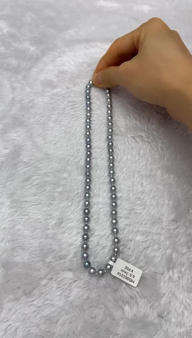 海水珍珠银S925镶嵌项链AK真多麻6.5-7mm