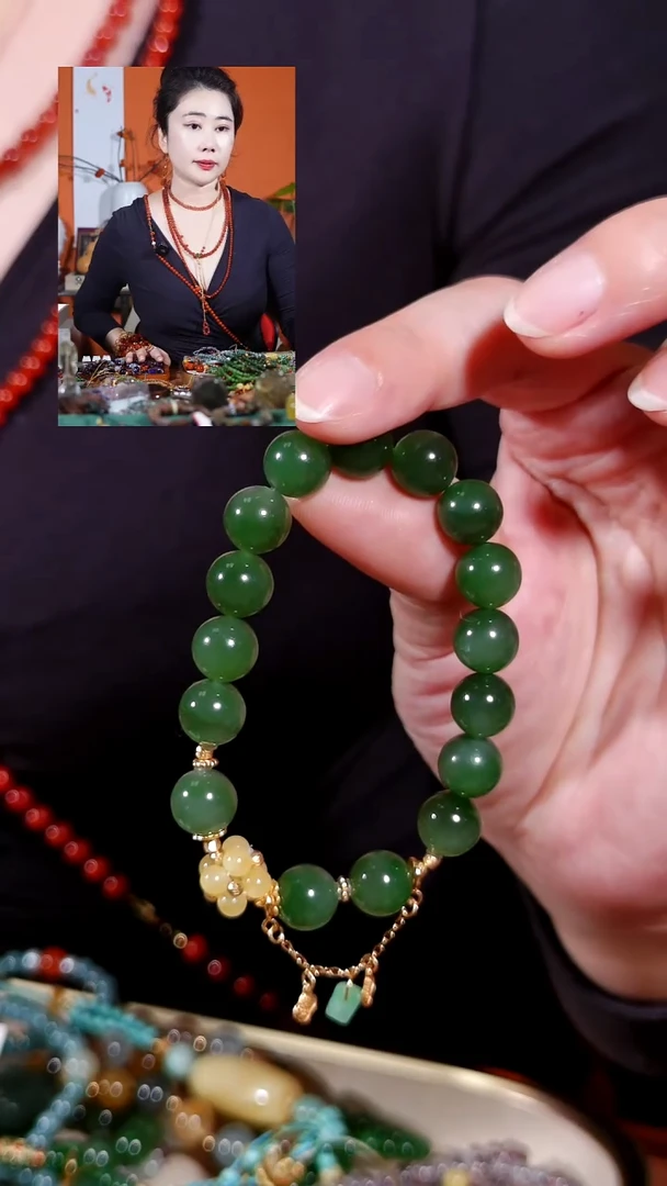 银S925镶嵌手链和田玉（碧玉）手链