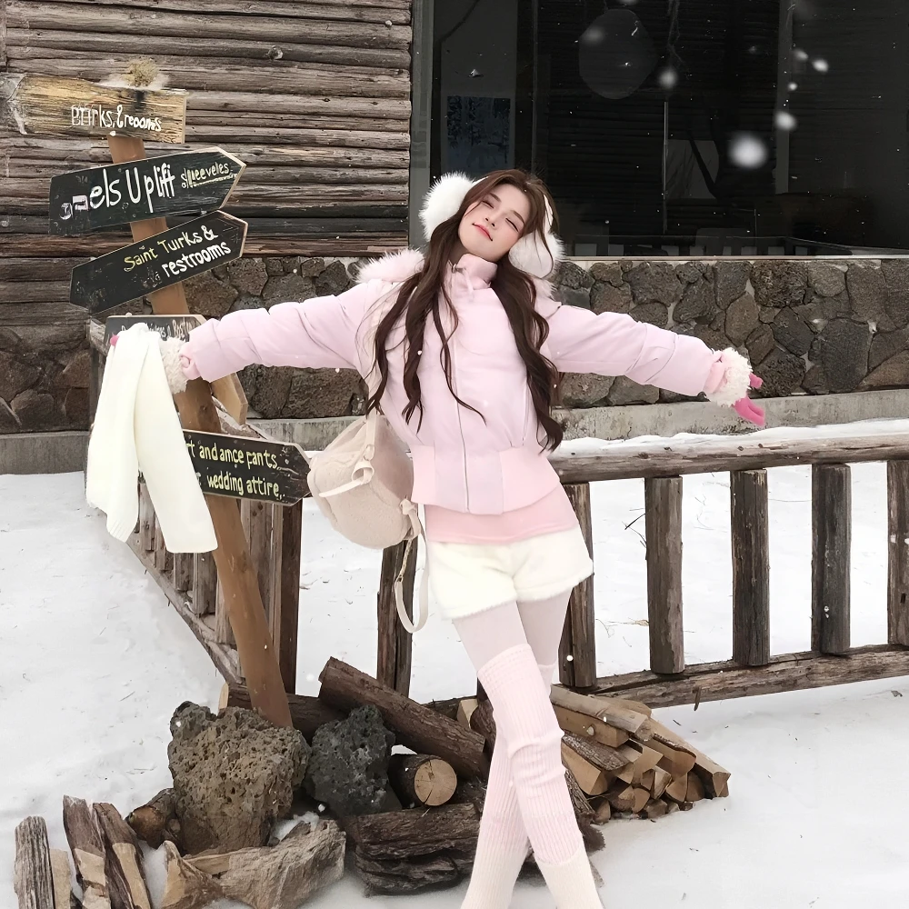 短款棉服女2025冬装新款美式辣妹毛领连帽感收腰显瘦棉衣高级外套