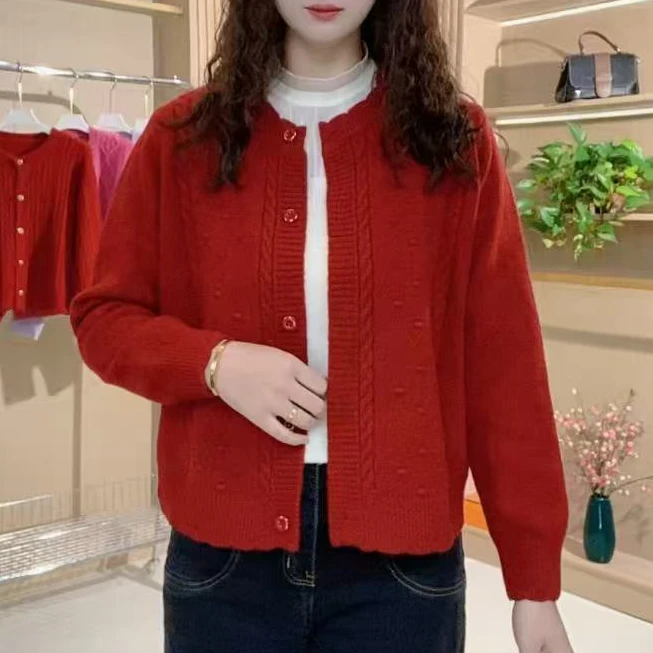 复古小麻花宽松厚款毛衣针织开衫外套女2025年秋冬新款时尚针织衫