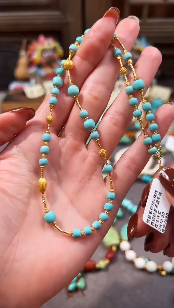 18K金镶嵌绿松石颈饰绿松石项链