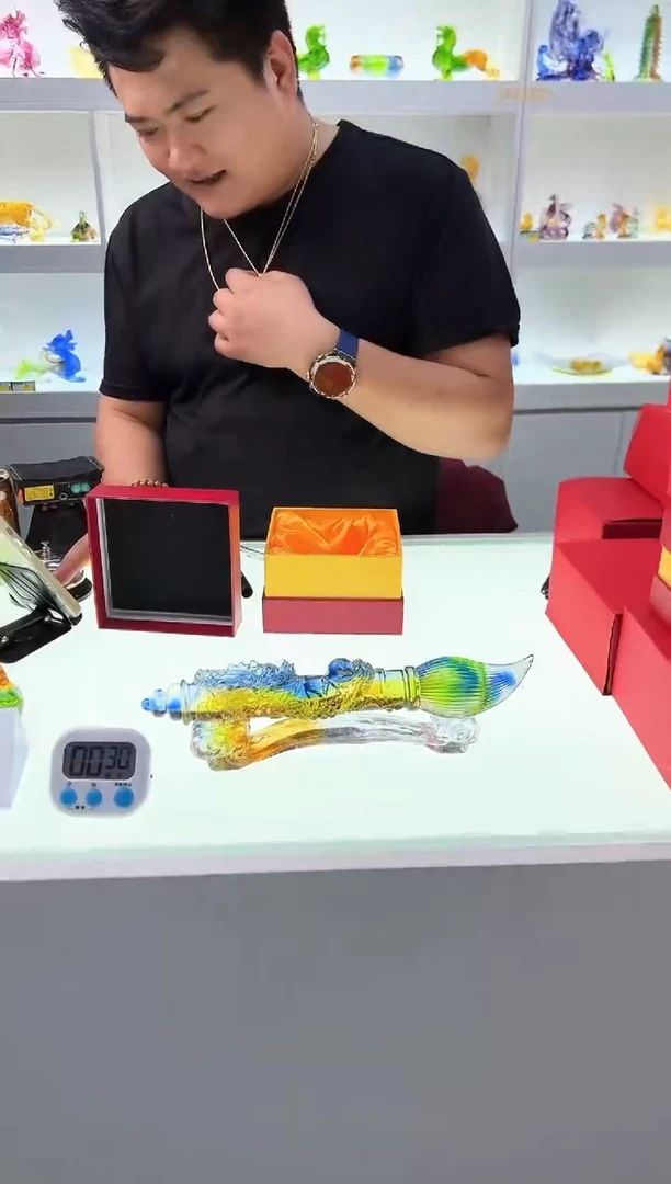 【闪购商品】泥塑古法琉璃大毛笔摆件