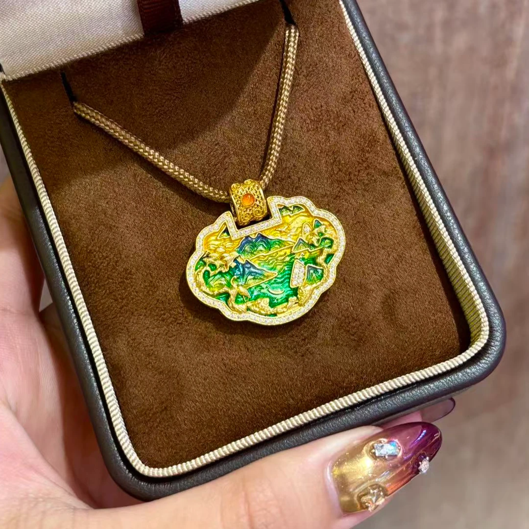 【伟新源】足金999 镶嵌祥云山水锁23.11克（不含链）附加1188