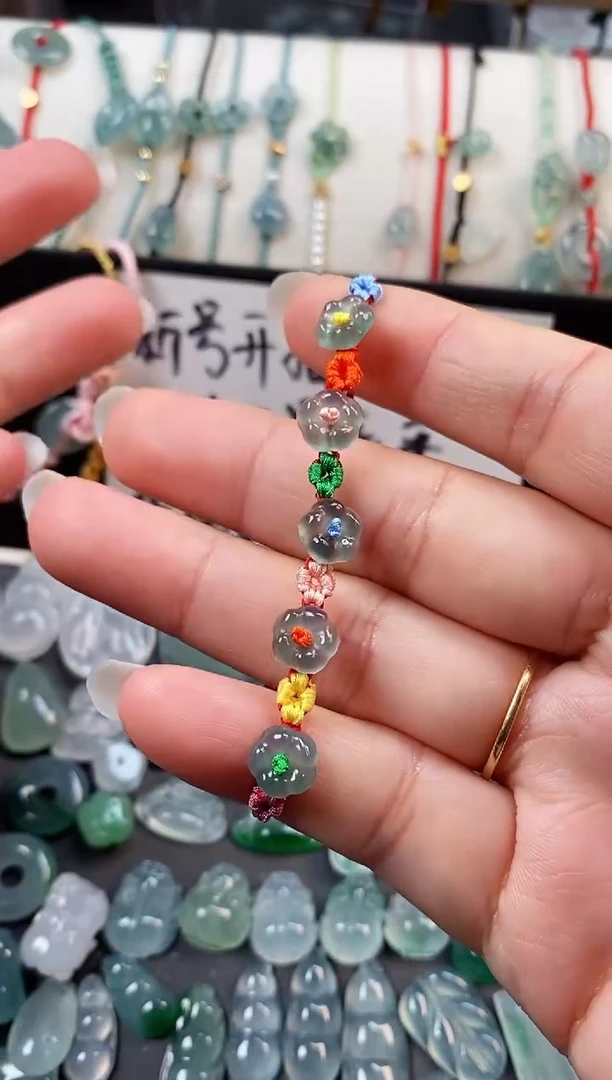 翡翠散珠五花手绳 手围15