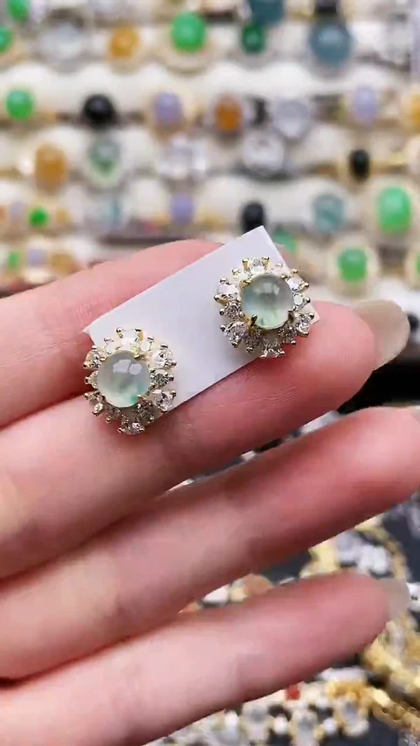 银S925镶嵌翡翠耳饰180