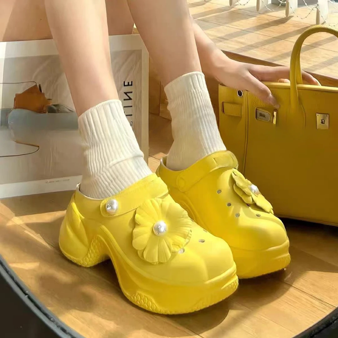 2025夏季新款珍珠厚底洞洞鞋女休闲拖鞋L9-607-158