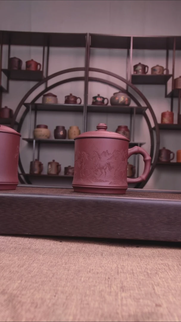 茶杯紫砂八骏图竹节杯500-550CC容量