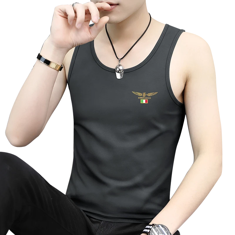 新款夏季男士莫代尔棉男士背心印花坎肩内穿打底衫健身无袖t恤男