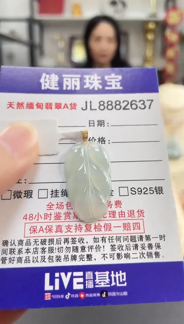 颈饰18K金镶嵌翡翠天然缅甸翡翠A货 金枝玉叶(一物一证)+银链