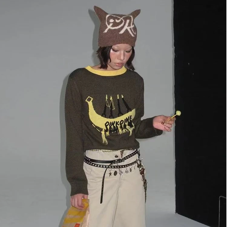 【奥体自播】藻绿色香蕉蜡烛提花毛衣