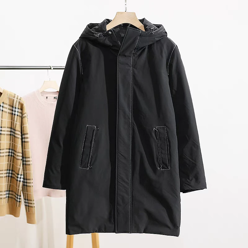 男风衣外套黑色经典明线设计连帽中长款时尚羽服 B1ACA4509