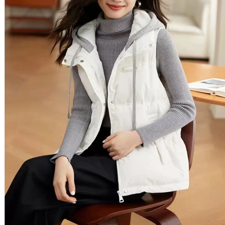 【柱哥粉丝专享】连帽纯色双抽绳帽领拼接休闲宽松百搭马甲XZA138