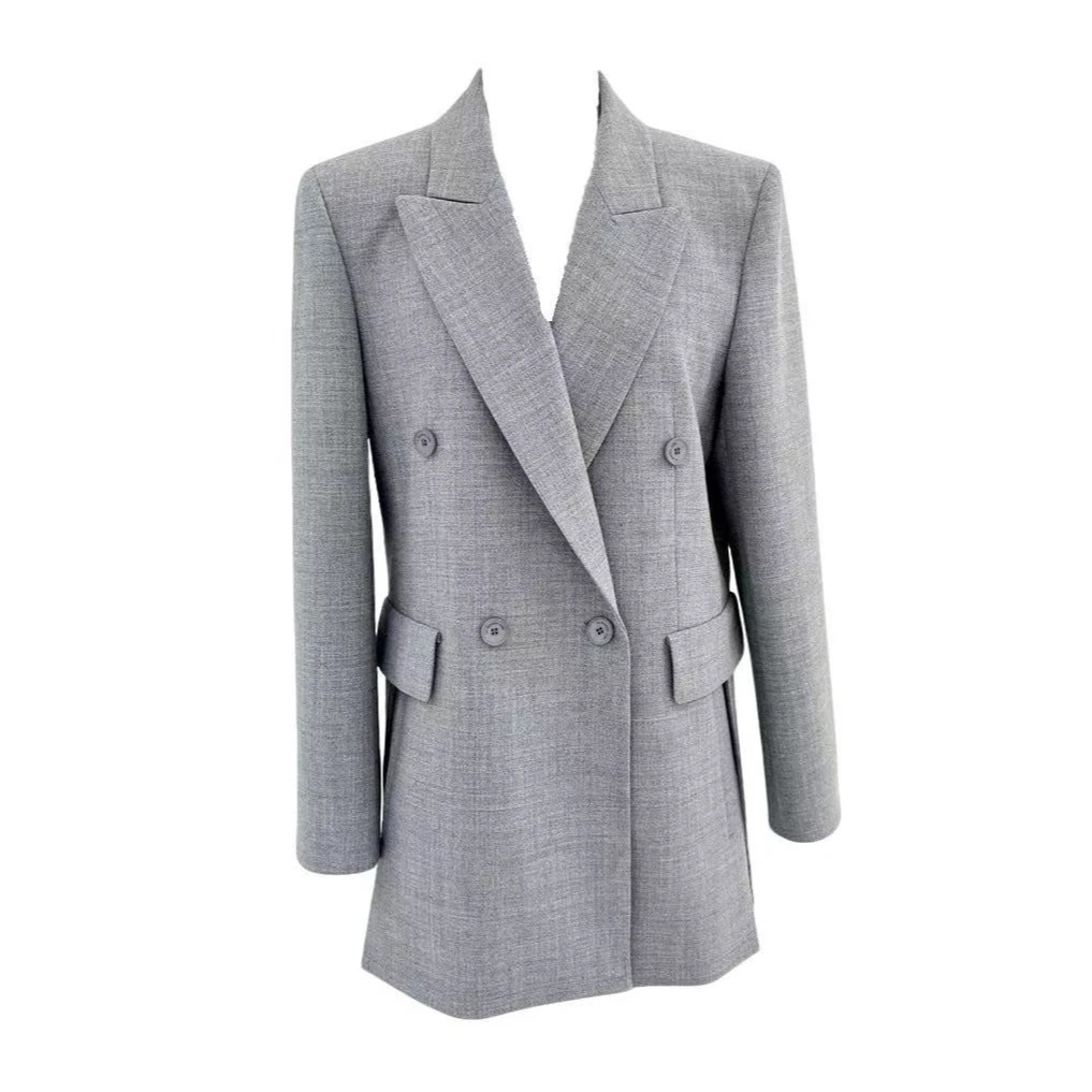 【张羽推荐】LAMAISONJADE玉琼 2024秋 灰色双排扣西装外套