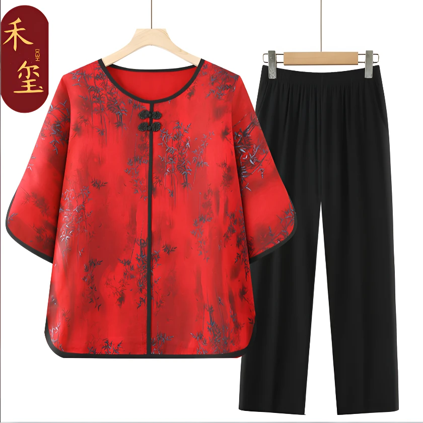 女装妈妈装夏装洋气两件套礼物女短袖奶奶夏季套装老年女装妈妈装