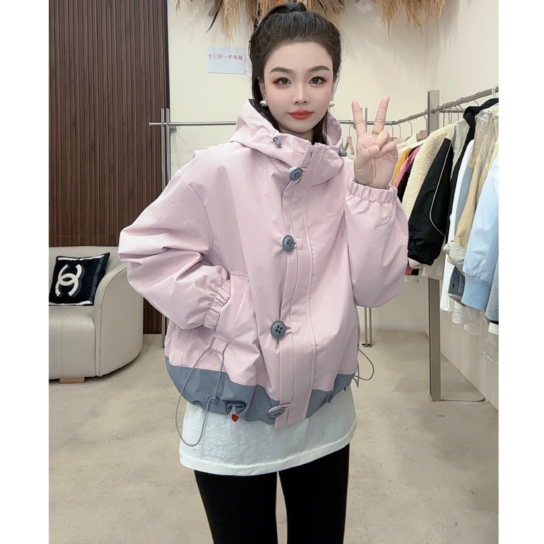 【小雨严选】2025春季欧货撞色洋气感连帽外套休闲户外时尚冲锋衣