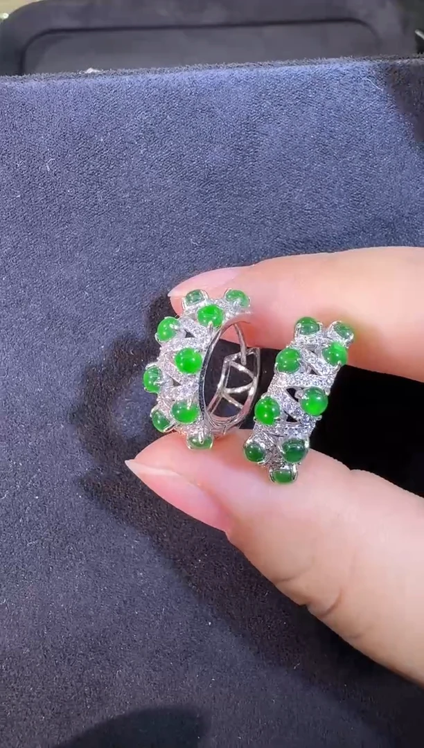 银S925镶嵌翡翠耳环耳环