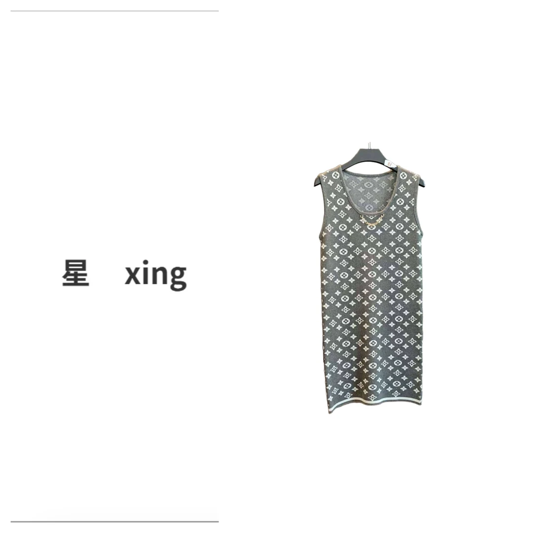 066 L夏装新款圆领套头无袖针织中长款连衣裙57056