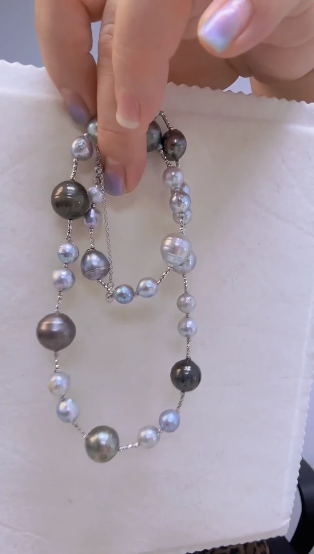 未镶嵌项链海水珍珠大溪地有破皮11-14mm真多麻7-9mm+S925银项链