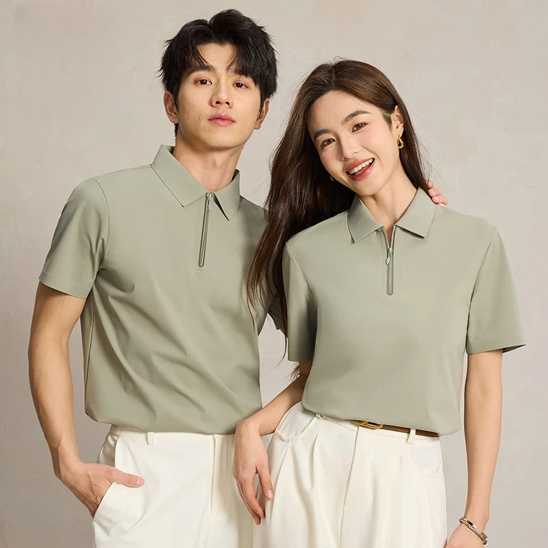 韩版高端t恤polo情侣拉链翻领短袖Polo衫夏季新款休闲T恤修身百搭