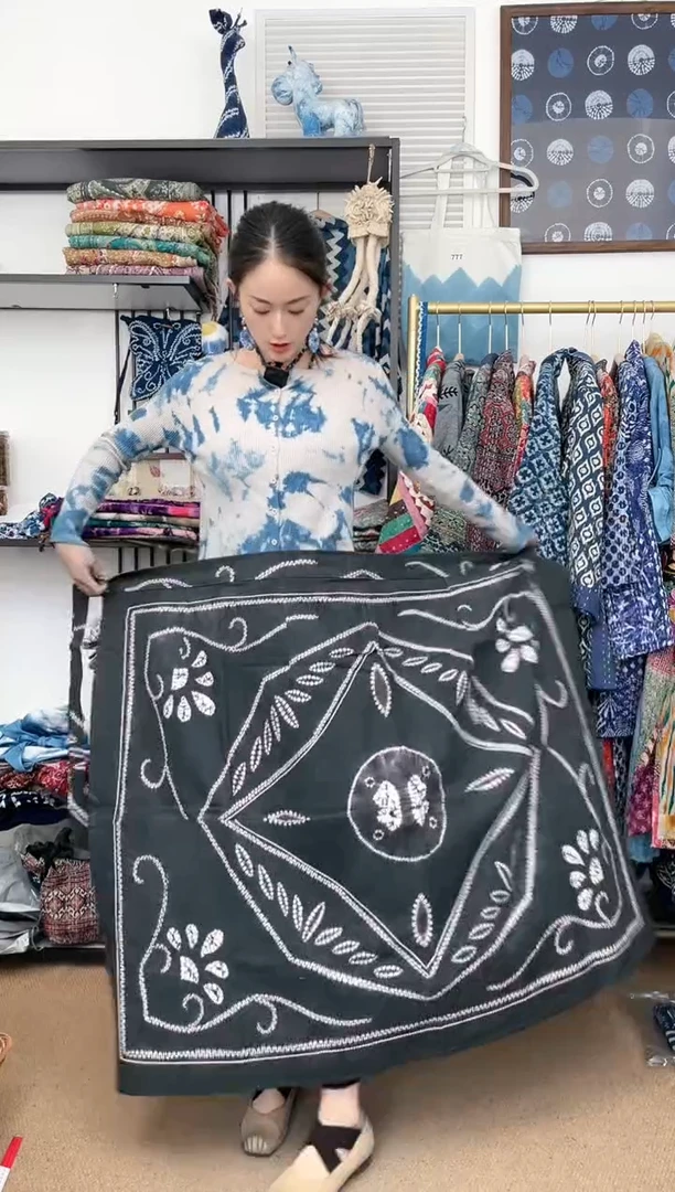 【闪购商品】墨绿古法冷染白族扎染手工裹裙90cm